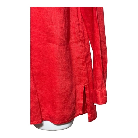 J.Jill Linen Button Down Shirt Red Relaxed Fit Long Sleeve Coastal Smart Casual - Picture 3 of 3